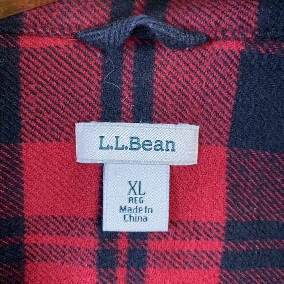 LL Bean Flannel Shirt Womens XL Tartan Plaid Red Black Organic Cotton 506162 VTG - Picture 1 of 13